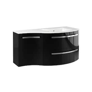 Ameno 43 in. W x 20 in. D x 20.5 in. H Floating Bath Vanity with Left Cabinet in Glossy Black with White Tekorlux Top
