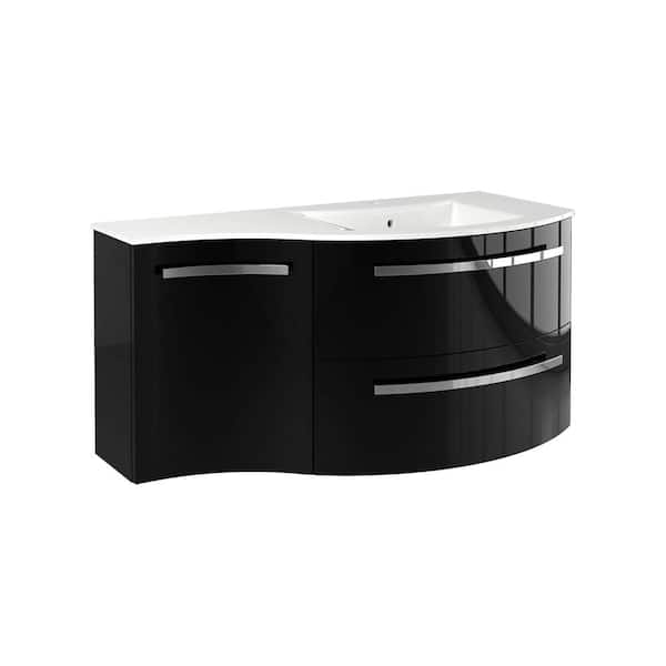 LaToscana Ameno 43 in. W x 20 in. D x 20.5 in. H Floating Bath Vanity with Left Cabinet in Glossy Black with White Tekorlux Top