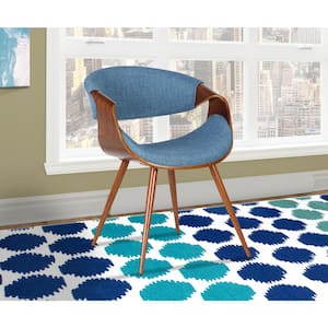 Butterfly 29 in. Blue Fabric and Walnut Wood Finish Mid-Century Dining Chair