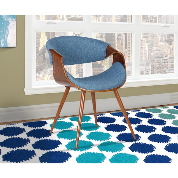 Armen Living Butterfly 29 in. Blue Fabric and Walnut Wood Finish Mid-Century Dining Chair