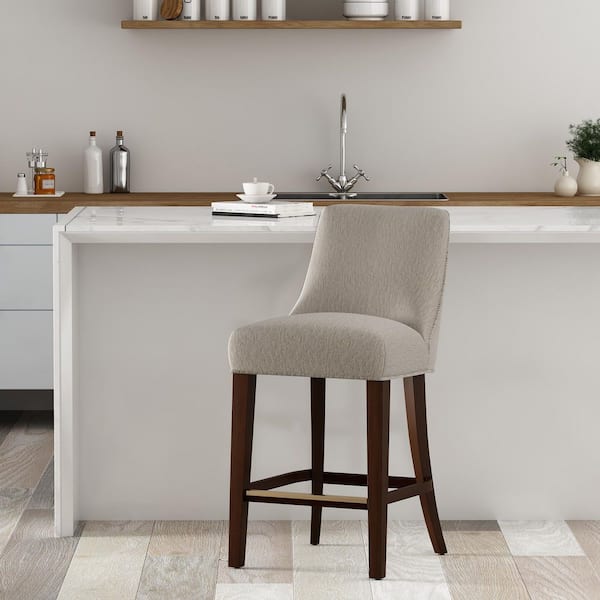 Beever Modern 27.4 in. Taupe Wood Frame Counter Stool with Chenille Fabric Upholstered Seat