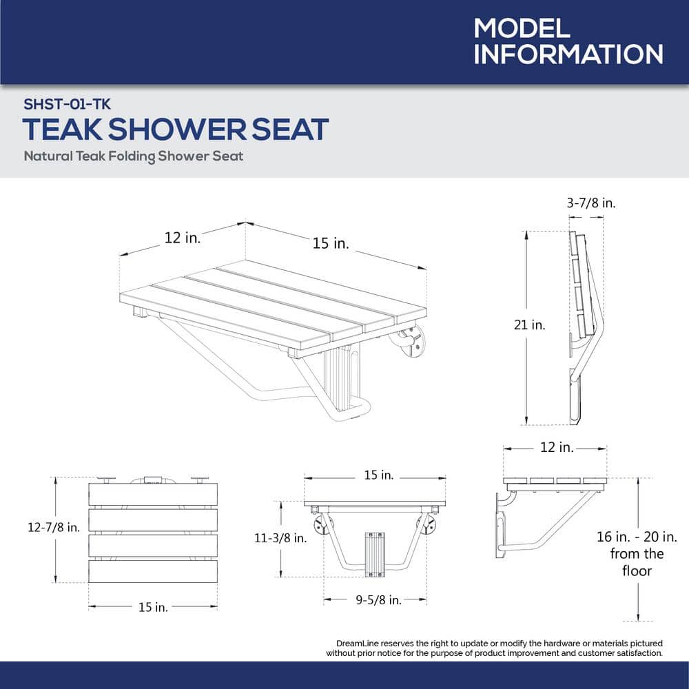 Natural Teak Folding Shower Seat with Chrome Finish