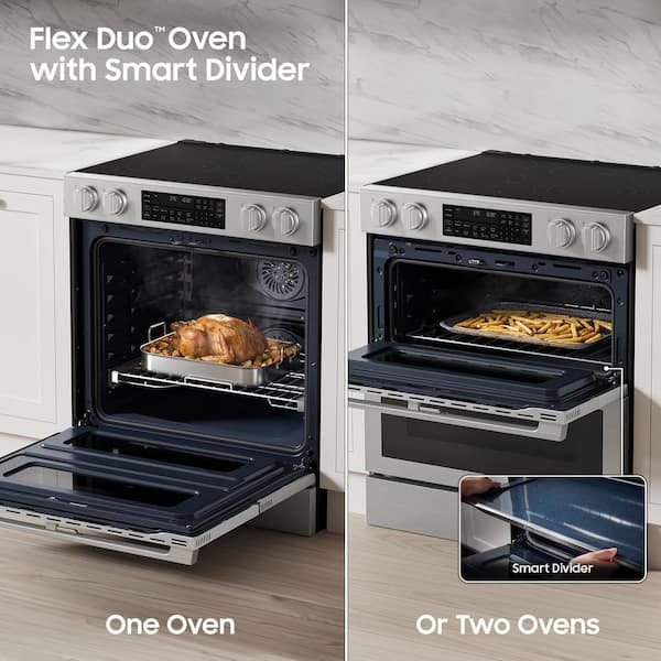 Bespoke 30 in. 5 Burner Slide-In Smart Double-Oven Electric Range in Stainless Steel with Flex Duo & Air Fry Max