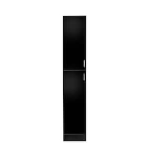 13.78 in. W x 11.5 in. D x 74.8 in. H Black Wood Linen Cabinet with 3-Shelves and 2-Doors