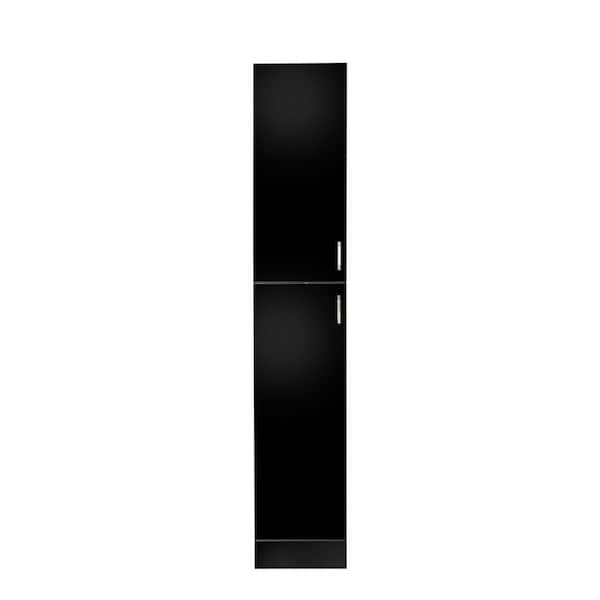13.78 in. W x 11.5 in. D x 74.8 in. H Black Wood Linen Cabinet with 3-Shelves and 2-Doors