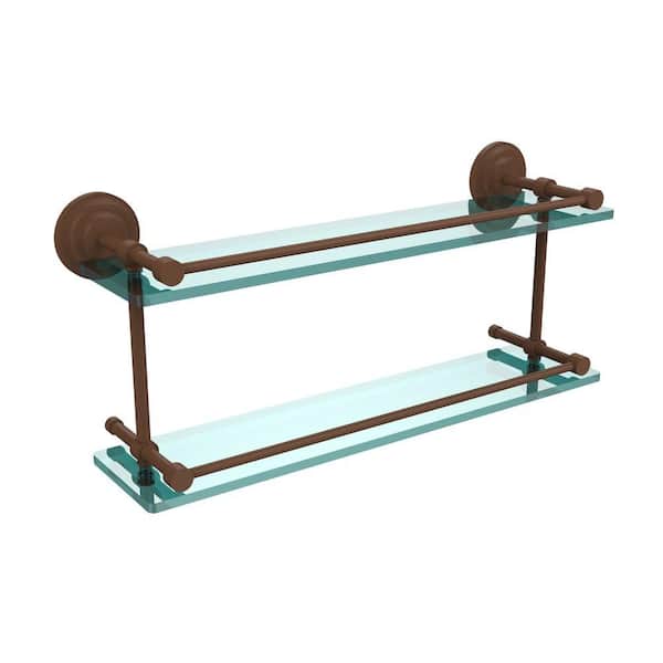 Allied Brass Que New 22 in. L x in. H x in. W 2-Tier Clear Glass  Bathroom Shelf with Gallery Rail in Antique Bronze QN-2/22-GAL-ABZ The  Home Depot