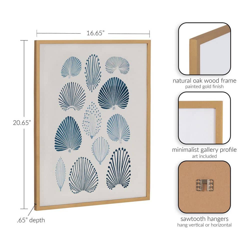 Gold Framed Abstract Coastal Blue Coral Print Wall Art, 16 x 20