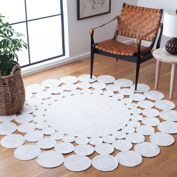 Cape Cod Ivory Doormat 3 ft. x 3 ft. Braided Circles Round Area Rug