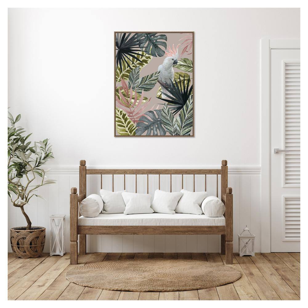 Tropical Cockatoo with Leaves Beaded Bronze Framed Canvas Wall Art 32 x 42