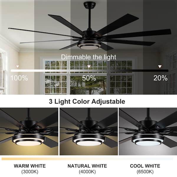 YUHAO Gabriel 72 in. Indoor Black PlyWood Smart Ceiling Fan with