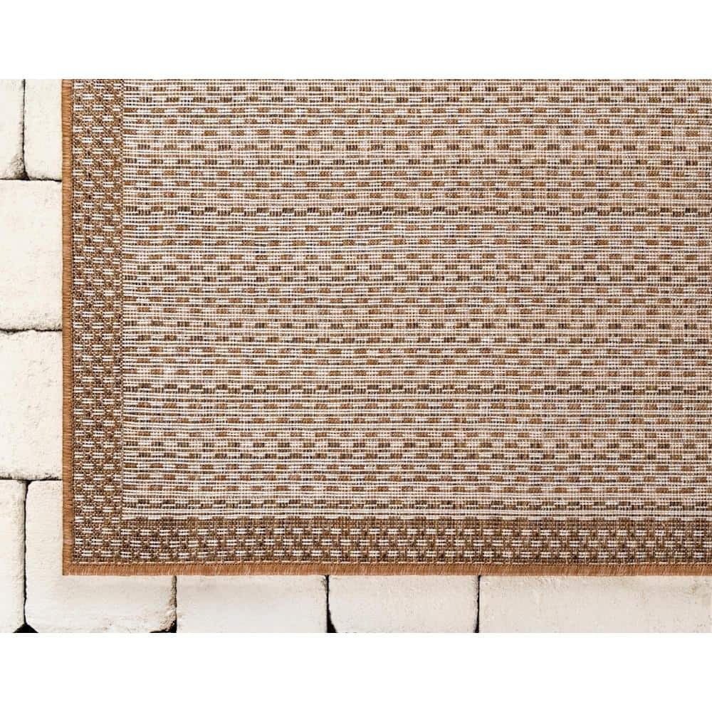 Light Brown Rectangular Stripe Synthetic Outdoor Rug 2'2" x 3'1"