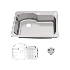 Dual Mount 18-Gauge Stainless Steel 33 in. 2-Hole Euro Style Single Bowl Kitchen Sink with Grid and Drain Assembly