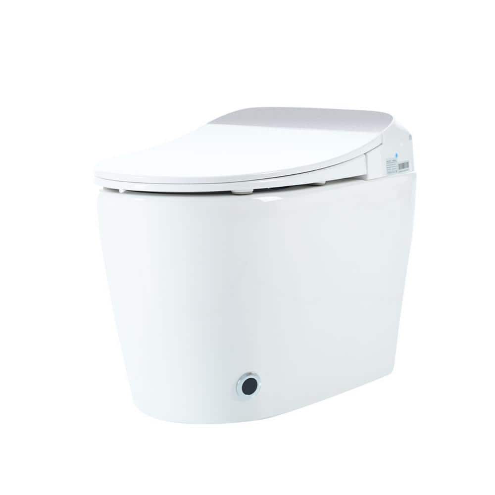 Smart Round Toilet W/O Bidet 1.28 GPF in White W/ Heated Seat, Foot Sensor 