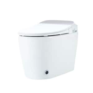 Smart Round Toilet W/O Bidet 1.28 GPF in White W/ Heated Seat, Foot Sensor Flush, LED Light, Soft Close, Knob Control