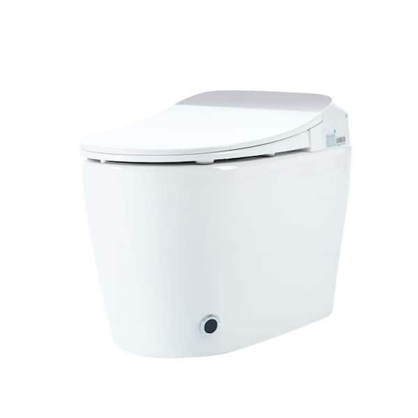 Unbranded Smart Round Toilet W/O Bidet 1.28 GPF in White W/ Heated Seat, Foot Sensor Flush, LED Light, Soft Close, Knob Control