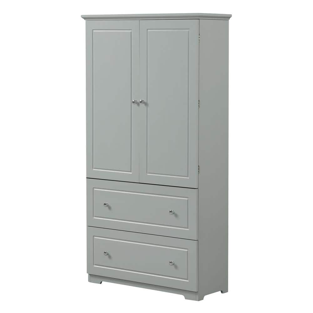 32.6 in. W x 13 in. D x 62.3 in. H Gray MDF Freestanding Linen Cabinet with