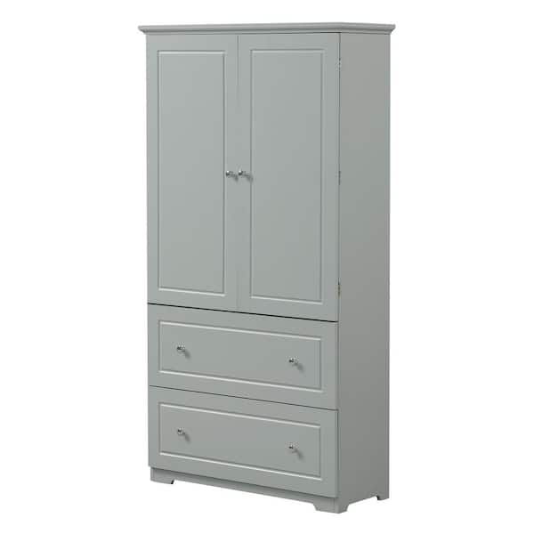 Unbranded 32.6 in. W x 13 in. D x 62.3 in. H Gray MDF Freestanding Linen Cabinet with Adjustable Shelf and 2-Big Drawers