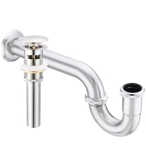Decorative 1.25 in. Solid Brass U-Shaped P- Trap with Pop-Up Drain with Overflow in Brushed Nickel
