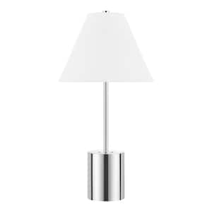 Pelham 25 in. Chrome Table Lamp with White Fabric Shade