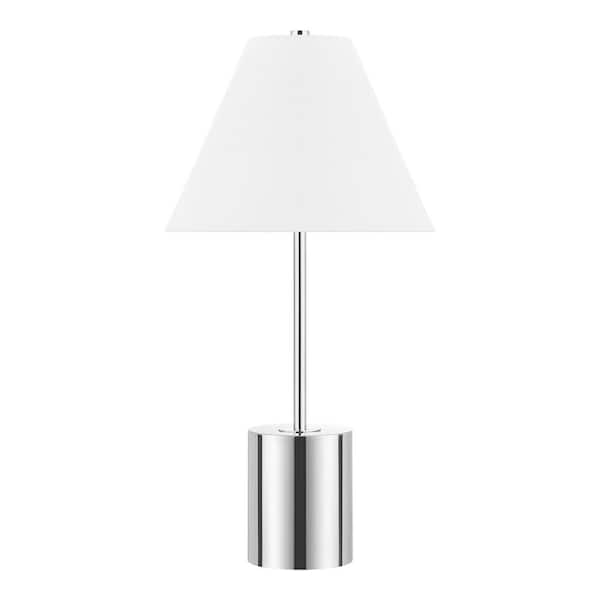 Hampton Bay Pelham 25 in. Chrome Table Lamp with White Fabric Shade