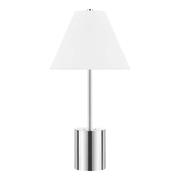 Pelham 25 in. Chrome Table Lamp with White Fabric Shade