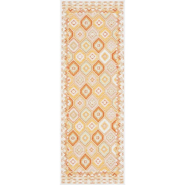 Flora Orange 2 ft. x 8 ft. Geometric Indoor/Outdoor Area Rug