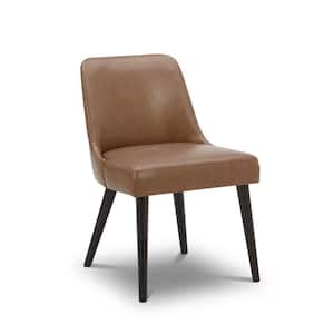 Leo Saddle Brown Mid-Century Modern Dining Chairs with PU Leather Seat and Wood Legs for Kitchen (Set of 2)