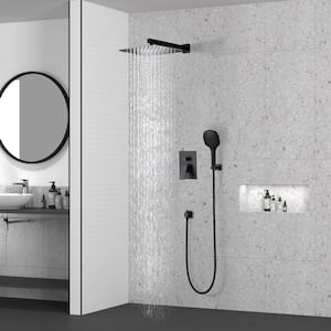 3-Spray Patterns with 10 in. Wall Mount Dual Shower Heads with Hand Shower Faucet in Black (Valve Included)