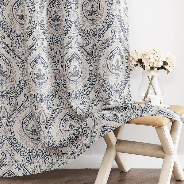50,s柄 カーテン２枚　ブルーパレット　１４０ Blue Vintage Polyester Light Filtering Curtains - 50 in. W x 90 in