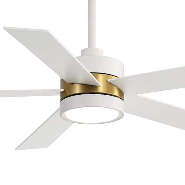 Nova 52 in. Indoor White and Gold Ceiling Fans with Adjustable White Integrated LED with 5-White Blades and Remote