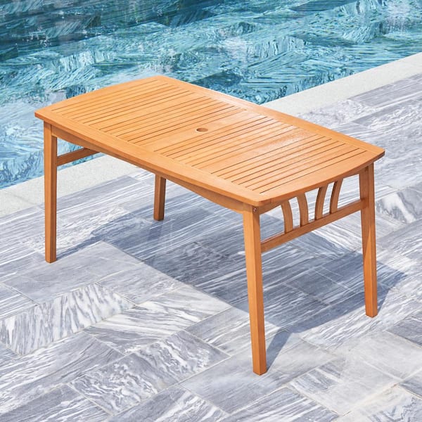 Afoxsos Teak Brown Rectangular Wood Outdoor Dining Table