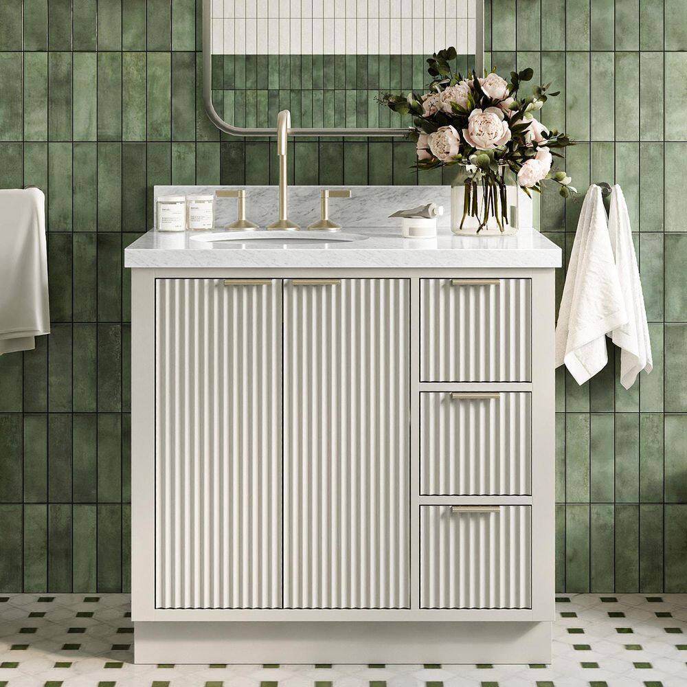 Milan 37 in. Single Sink Freestanding in Warm White Bath Vanity with Carrara White Marble Top price history on PriceWatchPro