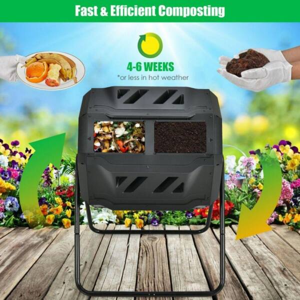 43 Gallon Compost Tumbler Bin Outdoor Garden Rotating Dual Compartment Compost 