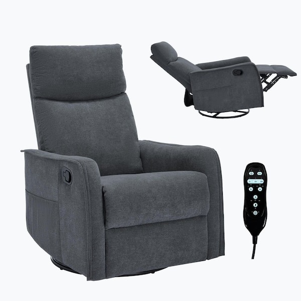 Metal Rocking 360° Swivel Adjustable Outdoor Recliner Chair with Gray Cushion, Lumbar Support