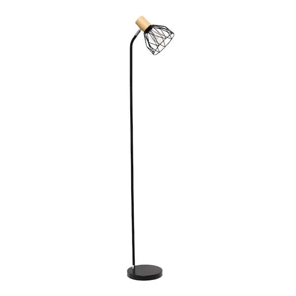 Simple Designs 55.91 in. Farmhouse Fusion Black Industrial Arc Adjustable Cage Wire Accent Floor Lamp for Living Room, Bedroom, Office