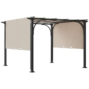 10 ft. x 10 ft. Beige Metal Patio Pergola with Retractable Canopy