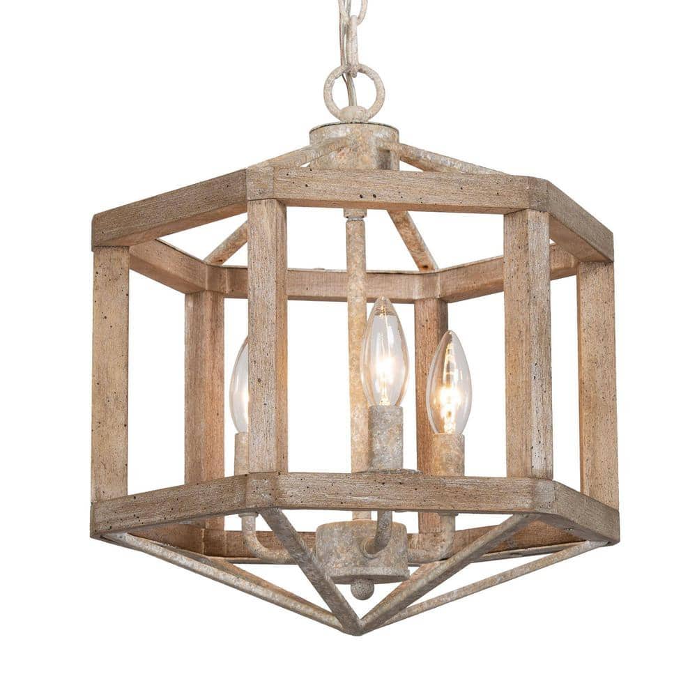 3-Light Distressed Wood Chandelier Rustic Farmhouse Chandelier for Cozy Din
