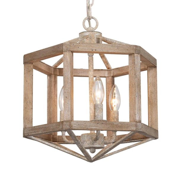 Unbranded 3-Light Distressed Wood Chandelier Rustic Farmhouse Chandelier for Cozy Dining, Living, Kitchen and Bedroom