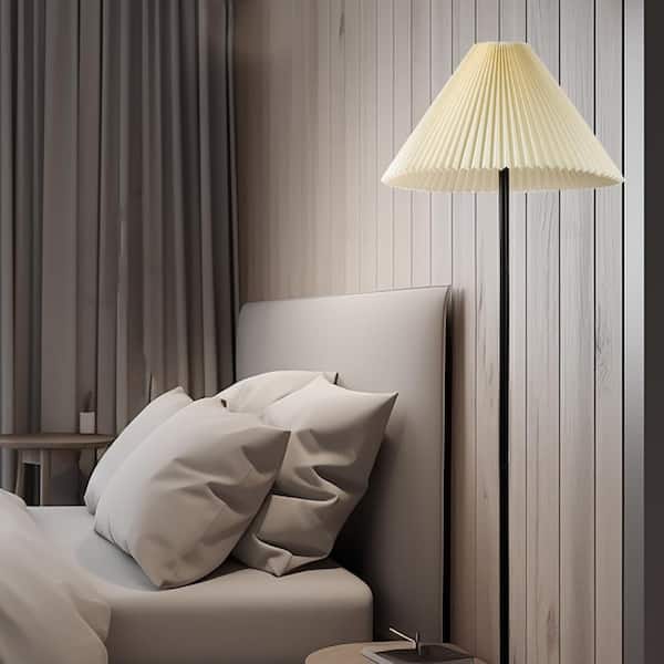 YANSUN 61 in. Black Tree Floor Lamp With White Fabric Mushroom Shade, With Foot Step Switch for Bedroom Dining Room Living Room