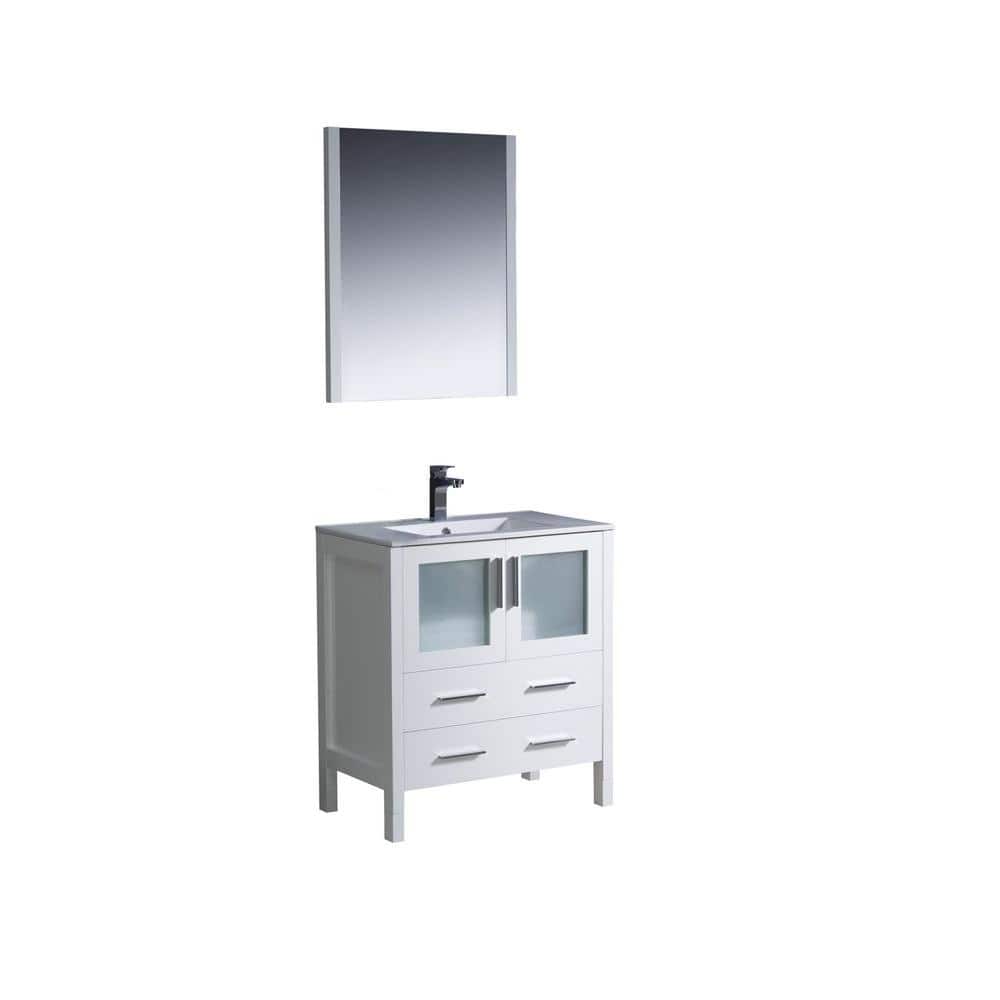 Fresca Torino 30 In Vanity In White With Ceramic Vanity Top In White With White Basin And Mirror Fvn6230wh Uns The Home Depot