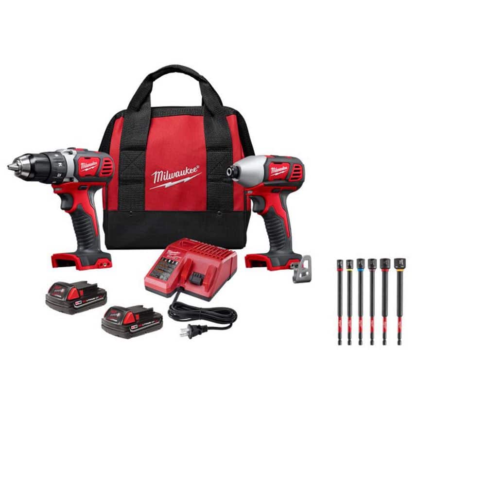 Milwaukee M1818VLithIon Cordless Drill&Impact/Driver Combo Kit(2)1.5Ah Batteries,Charger &SHOCKWAVE Impact Duty 6in NutDriver(6PC) 2691-22-49-66-4567 - The Home Depot