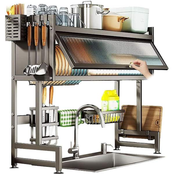 Black Adjustable Carbon Steel Kitchen Sink Storage Rack Over the Sink Dish Rack