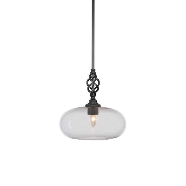 Unbranded Bridgewater 100 W 1-Light Matte Black Standard Mini Pendant Light with Glass Shade