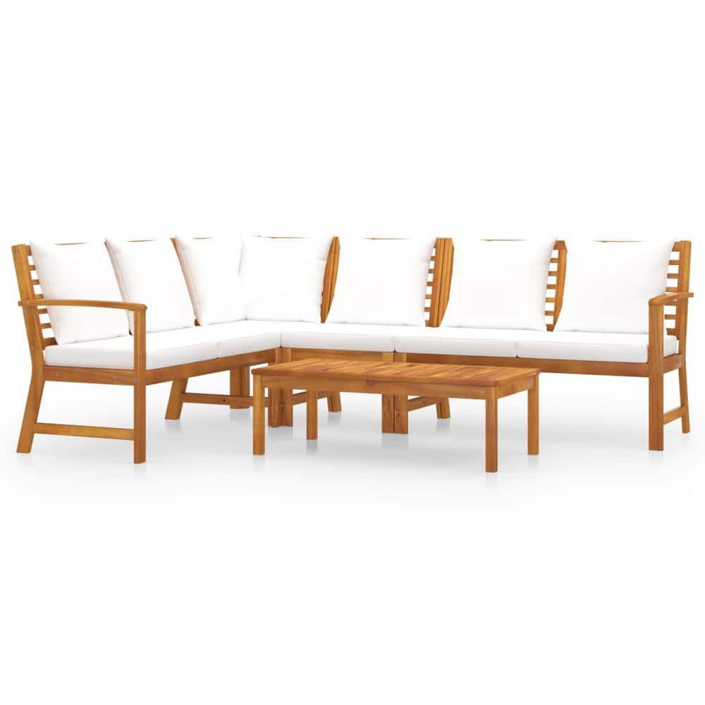 Tunearary Brown 5Piece L Shape Patio Furniture Set Solid Wood Outdoor