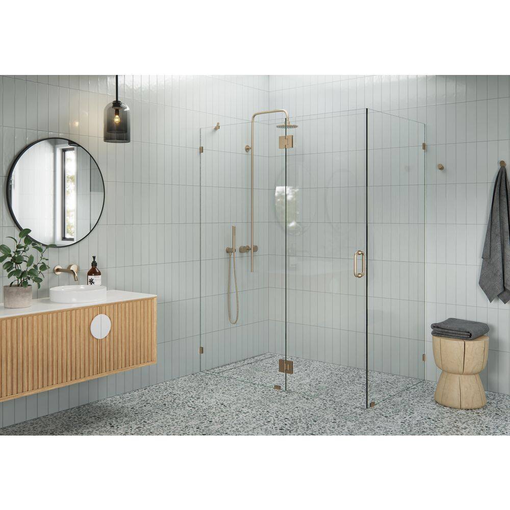60 in. W x 35 in. D x 78 in. H Pivot Frameless Corner Shower Enclosure in Brushed Bronze Finish with Clear Glass price history on PriceWatchPro