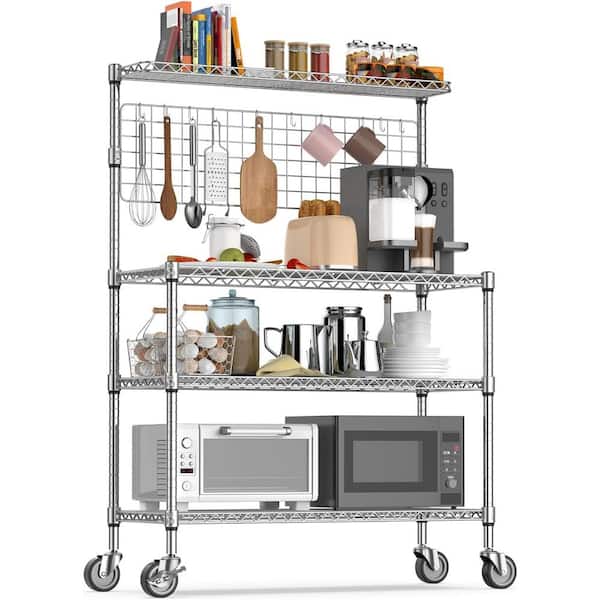 42 in. x 18 in. x 63 in. 4-Tier Kitchen Bakers Rack with Wheels 20 S-Hooks in Chrome
