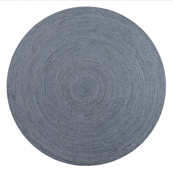 Zara Braided Coastal Cottage Round Jute Blue 4 ft. Round Area Rug