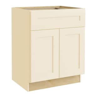 Newport Cream Painted Plywood Shaker Assembled Sink Base Kitchen Cabinet Soft Close 27 in W x 24 in D x 34.5 in H