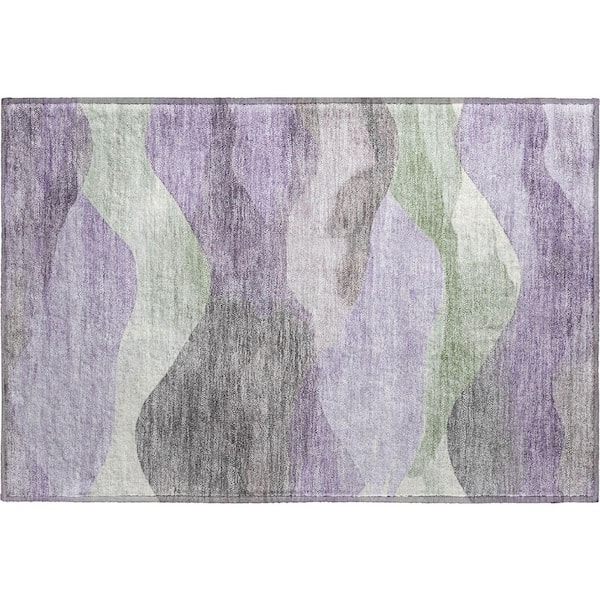 Mayfield Premium Machine Washable Abstract AMF1966 Purple 2 ft. x 3 ft. Accent Rug