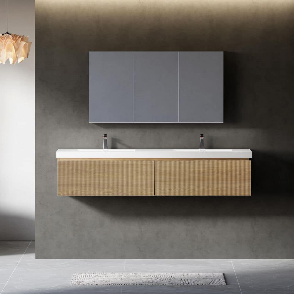 72 in. Wall-Mounted Bath Vanity Double Sink Floating Bathroom Vanity in Nat